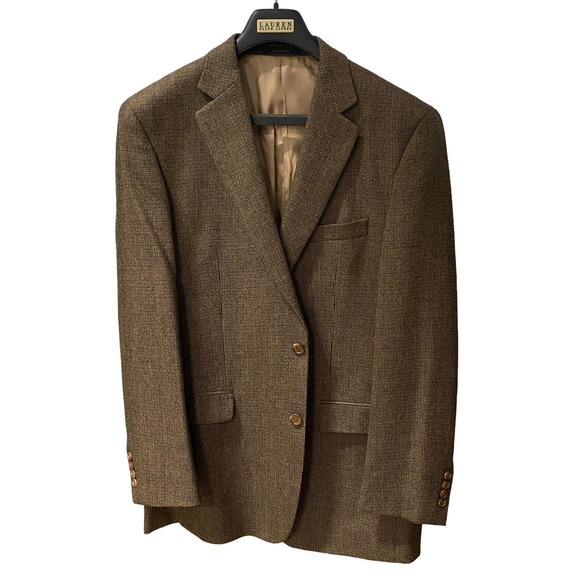 Men's 44L LAUREN RALPH LAUREN Lambs' Wool LELA Sport Coat Blazer Jacket Brown - Picture 1 of 16